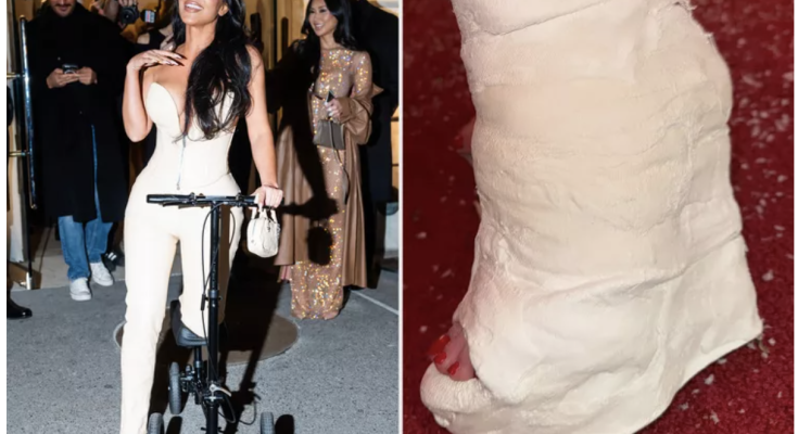 Kim Kardashian Is Mending Her Broken Foot with a Chic Heel-Shaped Cast (and It's Very Camp)