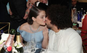 Selena Gomez Beams in Princess-Like Gown and Blinding Bling as Fiancé Benny Blanco Kisses Her at 2025 Golden Globes