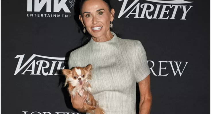 Demi Moore Says She Feels a 'Little Naked' Without Her Dog Pilaf on Golden Globes 2025 Red Carpet