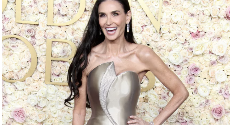 Demi Moore Reveals She Walked to the 2025 Golden Globes — in Her Custom Metallic Gown and Heels!