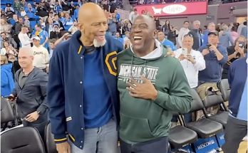 Former Lakers Teammates Magic Johnson and Kareem Abdul-Jabbar Reunite at College Basketball Game