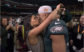 Jalen Hurts and Fiancée Bry Burrows Kiss on Field After He's Named 2025 Super Bowl MVP for Eagles Win