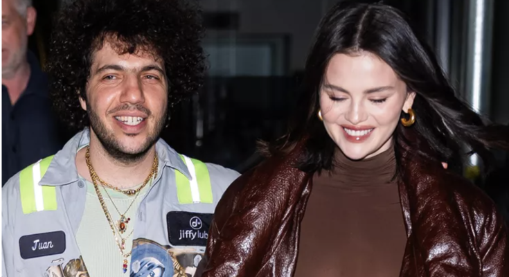 Selena Gomez Is All Smiles as She Steps Out in Sheer Shirt with Fiancé Benny Blanco