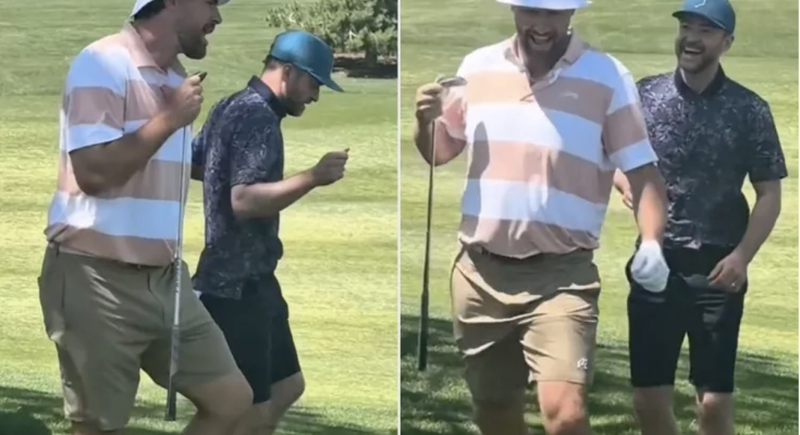 Travis Kelce Shows Off His Moves and Lip-Syncing Skills as Justin Timberlake Becomes His ‘Backup Dancer’ on Golf Course